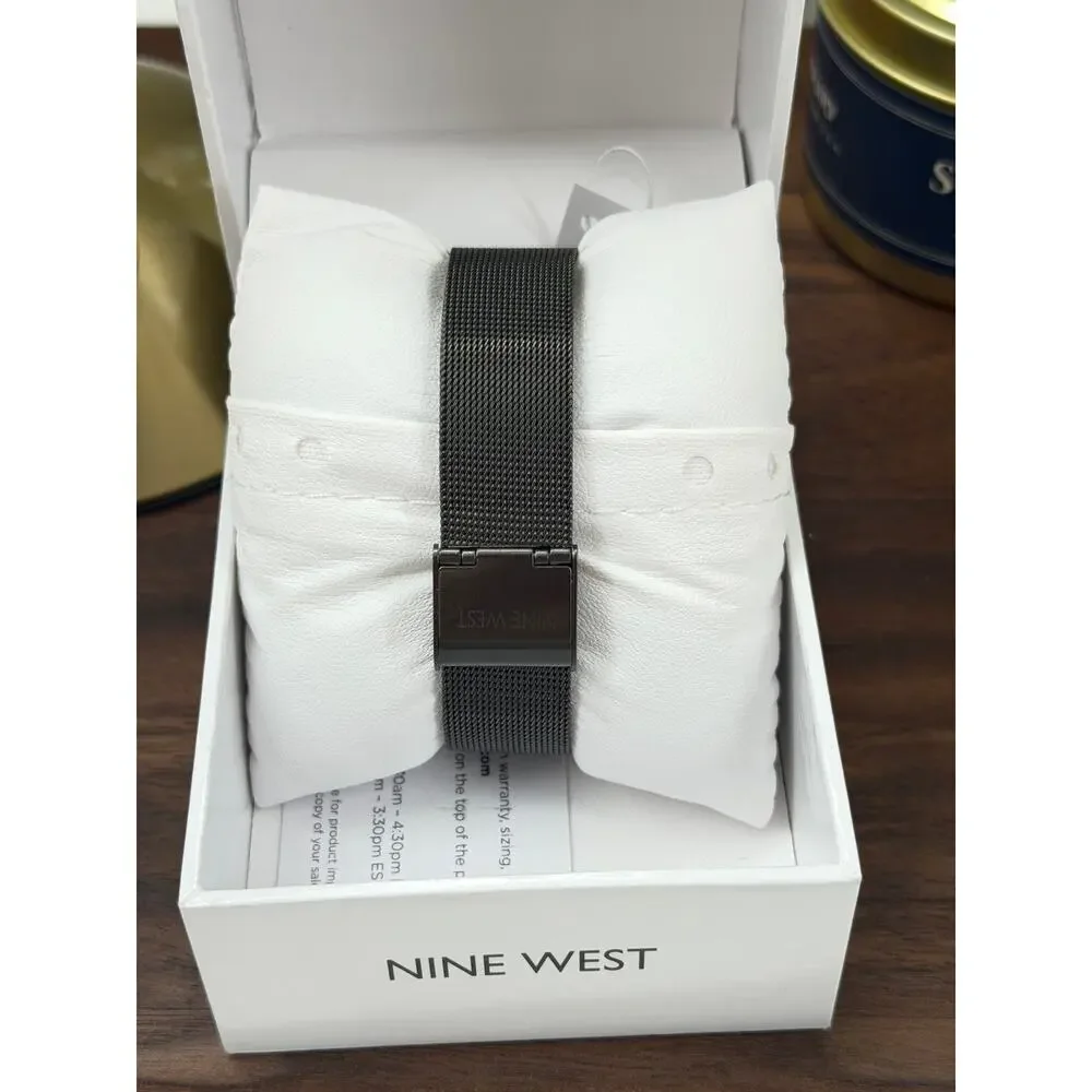 Nine West Floral Dial Mesh Watch NW/2429FLGY Gunmetal Rose Gold NIB